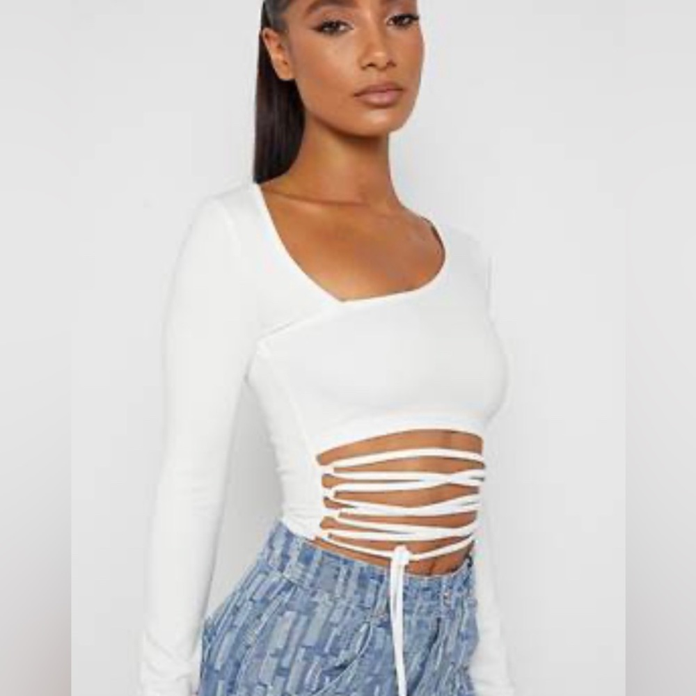 Maniere de voir One Shoulder Lace Up Crop Top